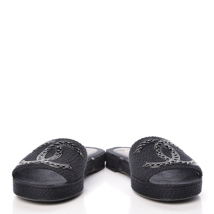Chanel Cord CC Espadrille Slip On Sandals 40 Black 5 of 15