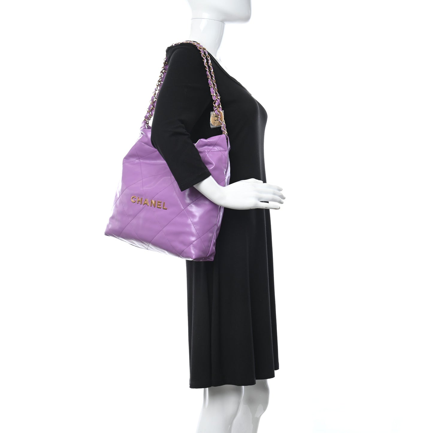 Shiny Calfskin Quilted Small Chanel 22 Purple