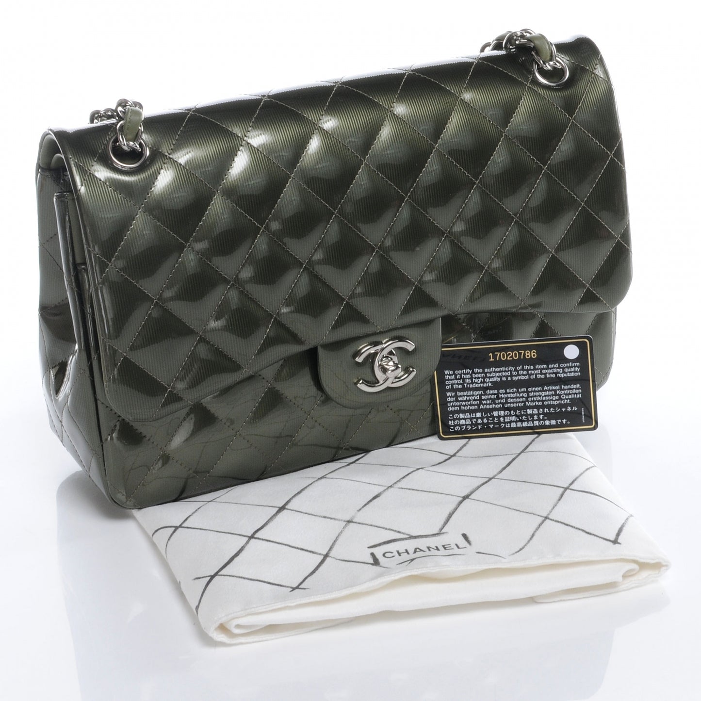 Striated Patent Jumbo Double Flap Green