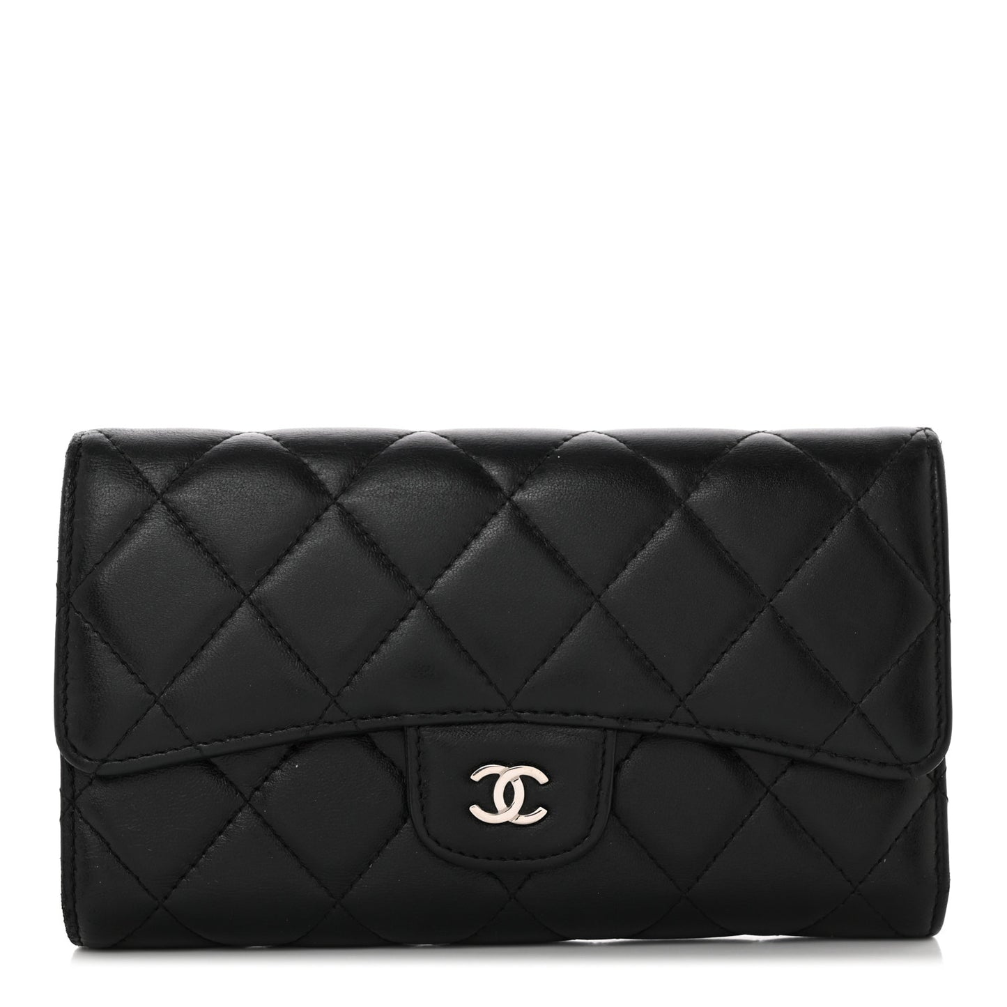 Lambskin Quilted Large Flap Wallet Black