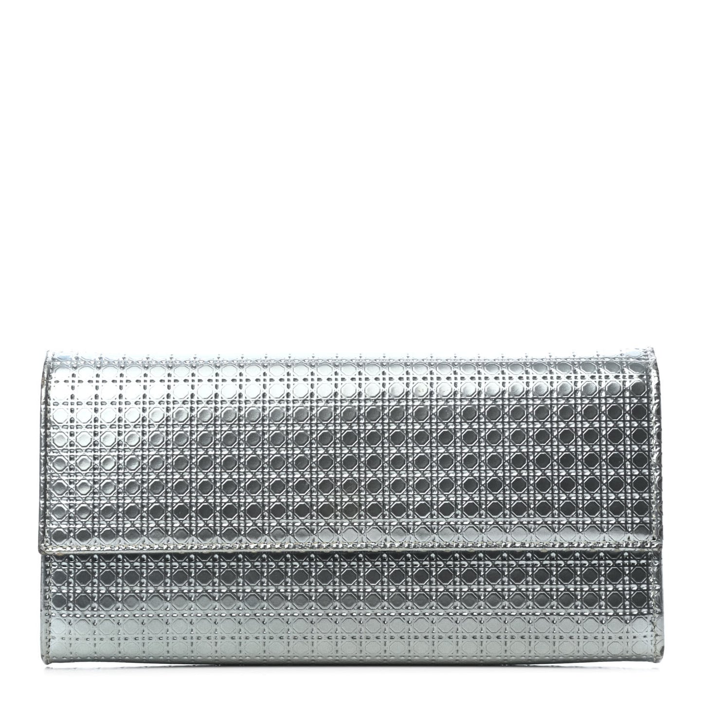 Metallic Patent Micro-Cannage Lady Dior Croisiere Chain Wallet Blue