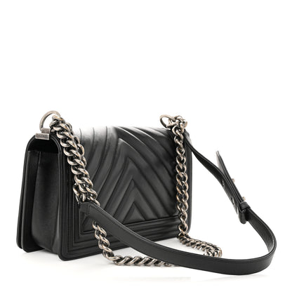 Chanel Calfskin Chevron Quilted Medium Boy Flap Black 3 of 10