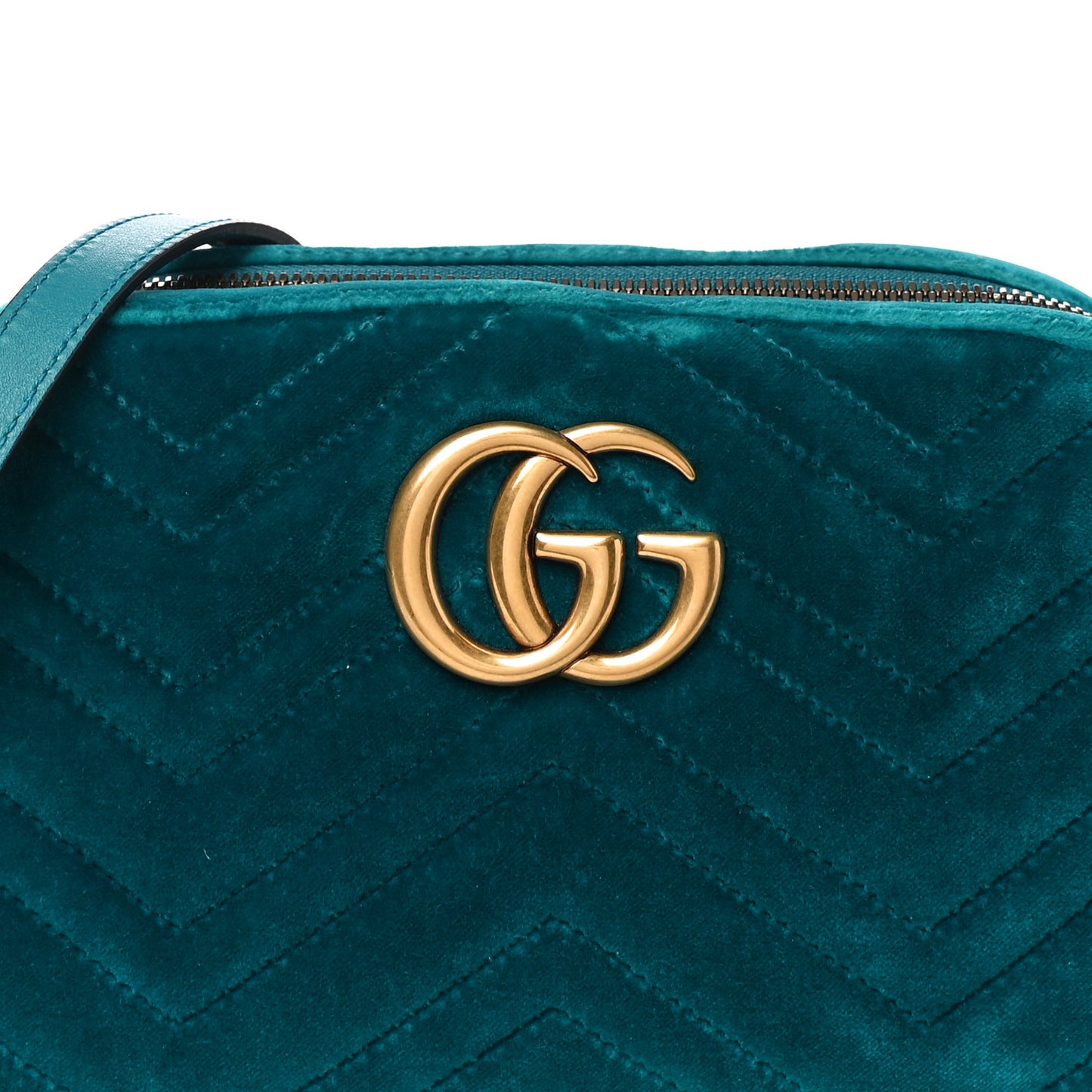 Velvet Matelasse Small GG Marmont Chain Shoulder Bag Pavone Cyan