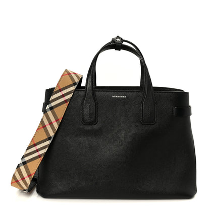 Burberry Grainy Calfskin House Check Medium Banner Tote Black 1 of 10