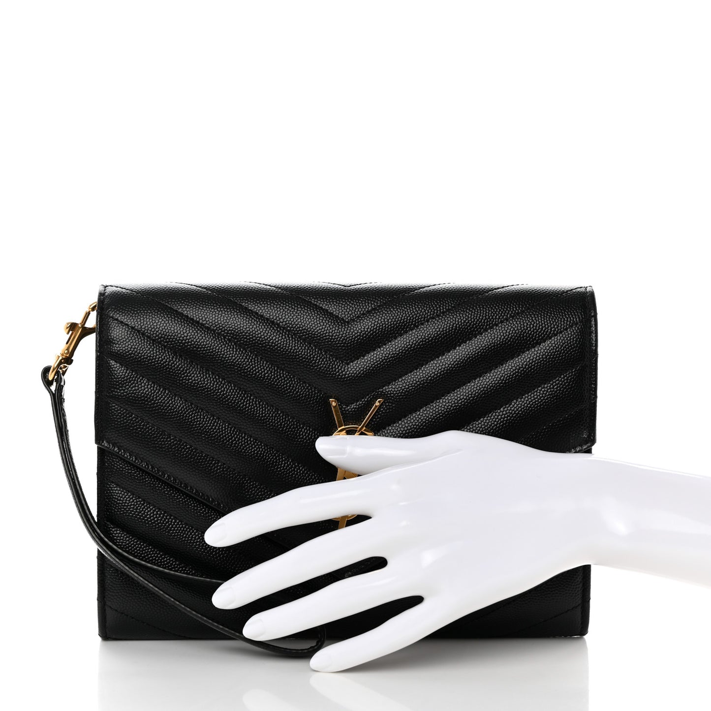 Grain De Poudre Matelasse Chevron Monogram Envelope Clutch Black
