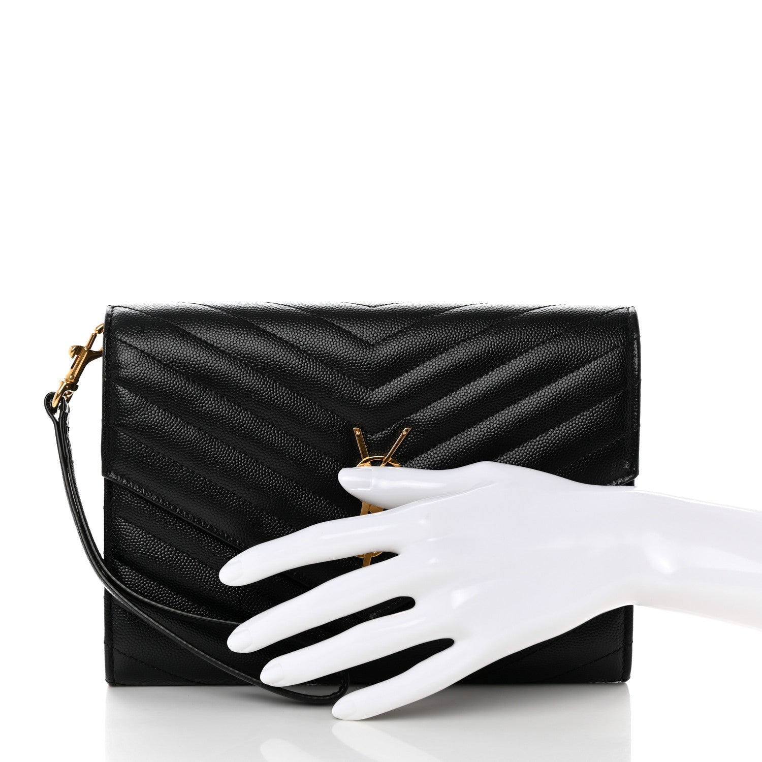 Saint Laurent Grain De Poudre Matelasse Chevron Monogram Envelope Clutch Black 2 of 7