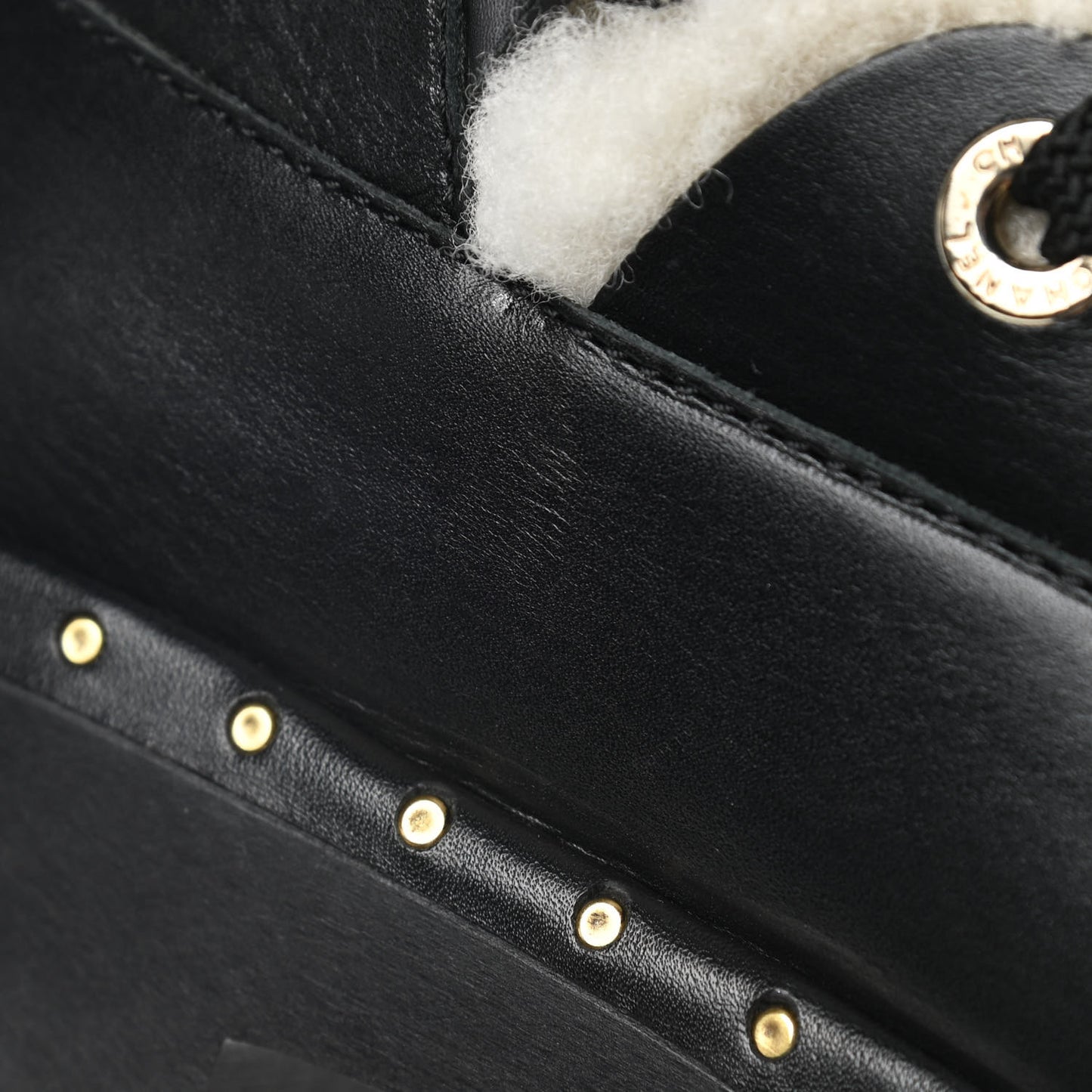 Shearling Chain Studded CC High Boot 36 Black
