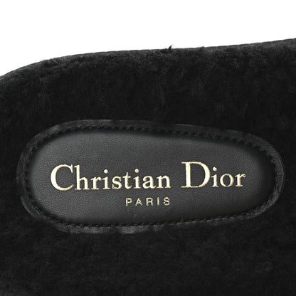 Christian Dior Shearling Canvas Lurex Embroidered Dway 10mm Slide Sandals 40 Black Natural 8 of 9