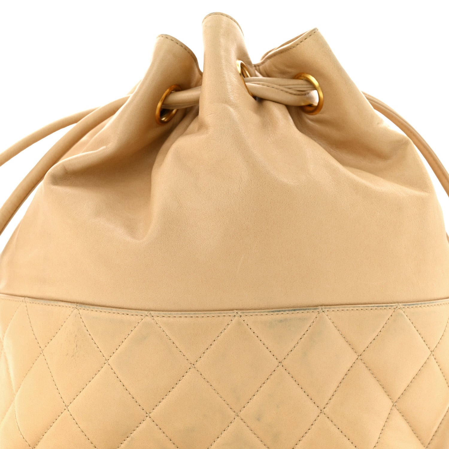 Chanel Lambskin Quilted Drawstring Bucket Bag Beige 10 of 13