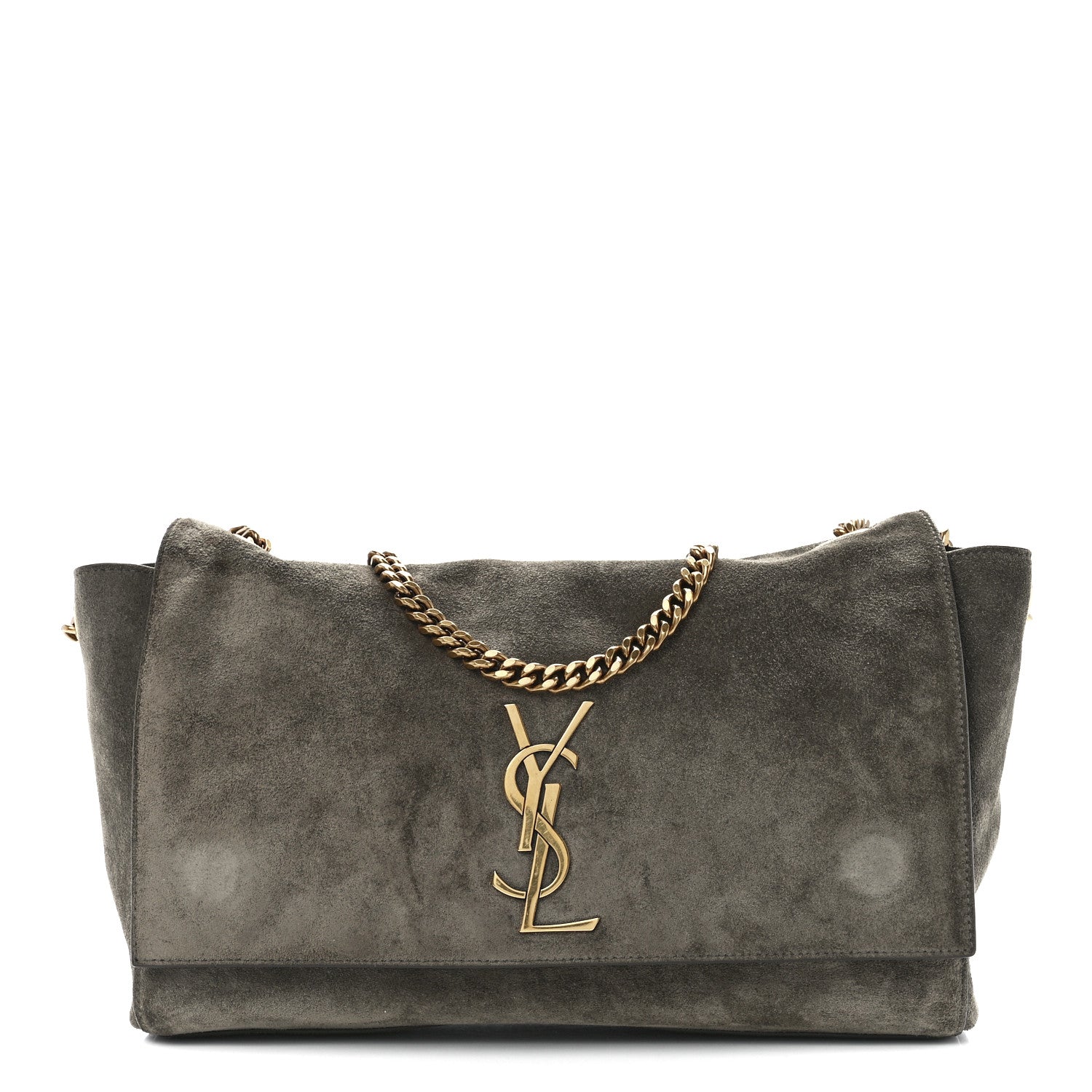 Saint Laurent Smooth Calfskin Suede Medium Reversible Monogram Kate Satchel Grey Khaki 2 of 17