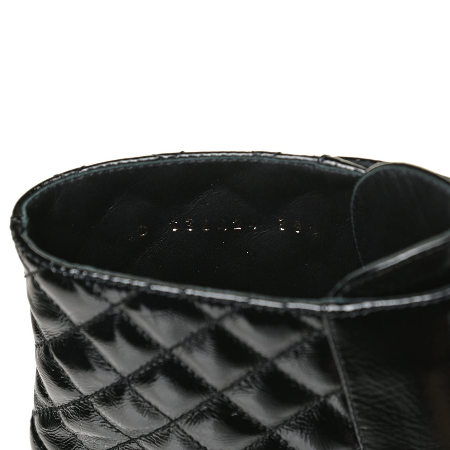 Shiny Calfskin Quilted Lace Up Combat Boots 38.5 Black