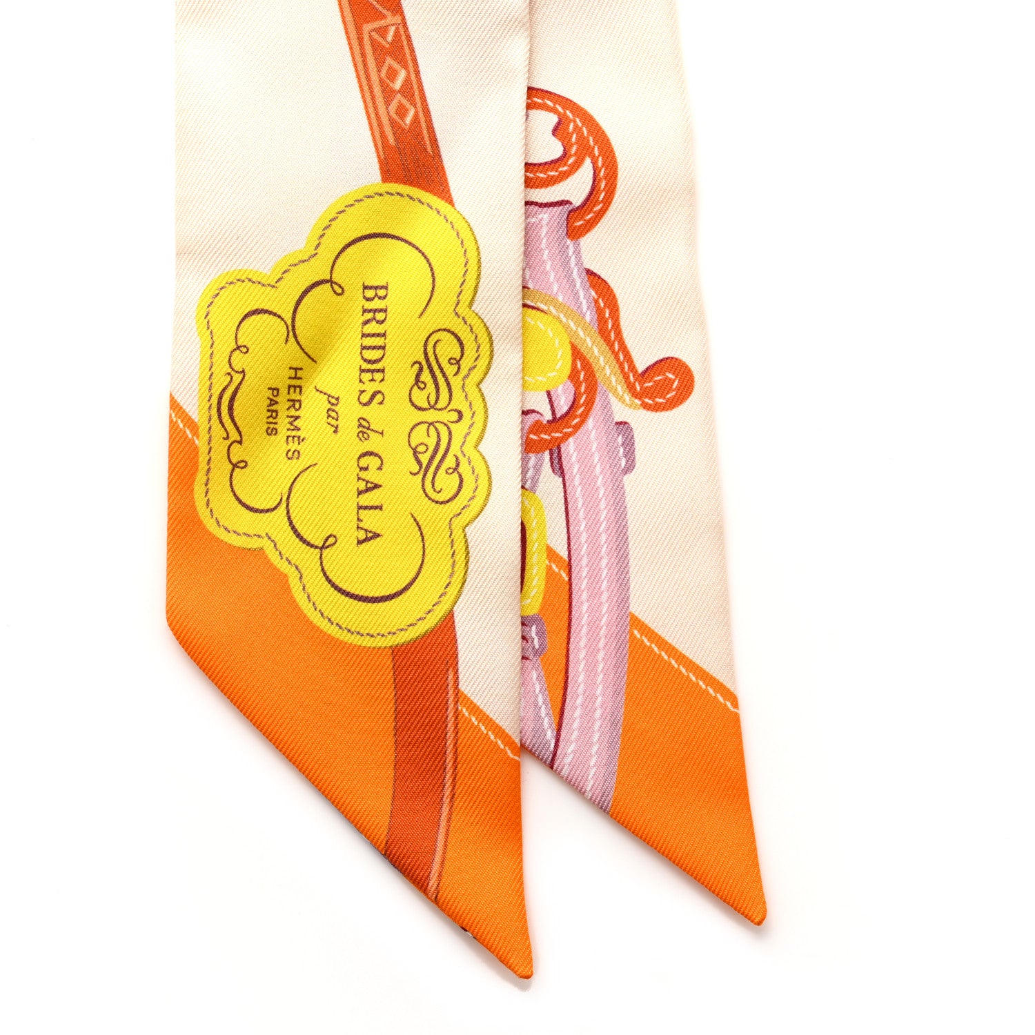 Hermes Silk Brides De Gala Applique Pique Twilly Creme Orange Jaune 4 of 4