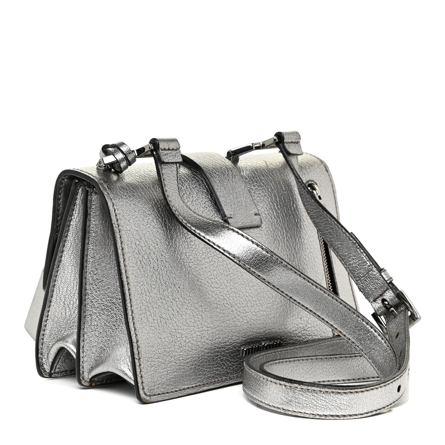 Metallic Goatskin Bandoliera Madras Shoulder Bag Chrome
