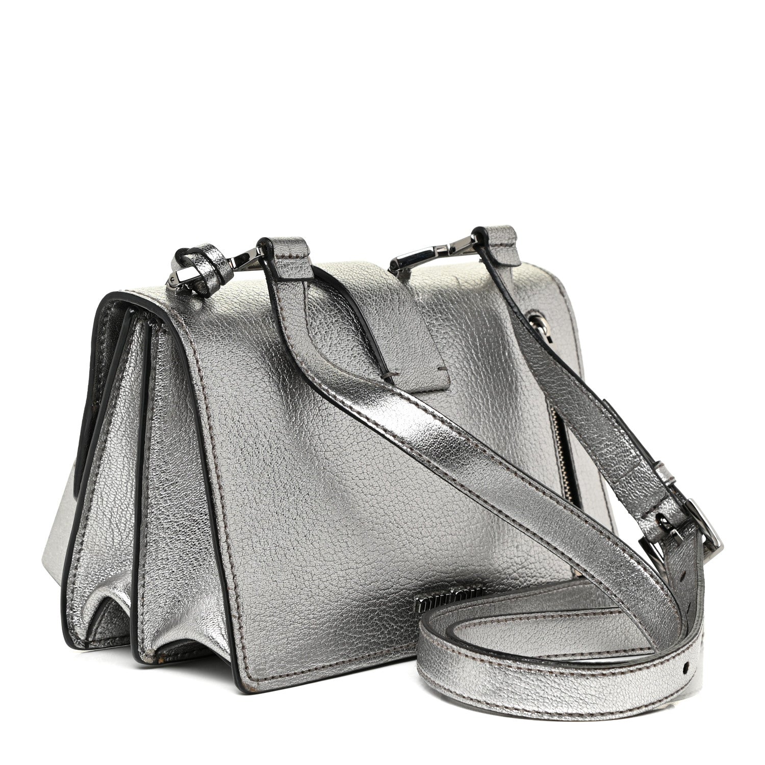 Miu Miu Metallic Goatskin Bandoliera Madras Shoulder Bag Chrome 3 of 19
