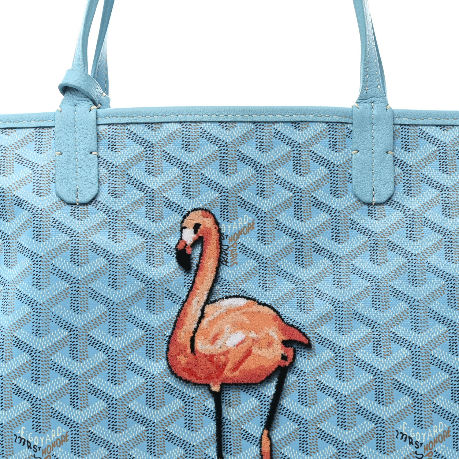 Goyard Goyardine Embroidered Flamingo Reversible Anjou PM Sky Blue 13 of 19