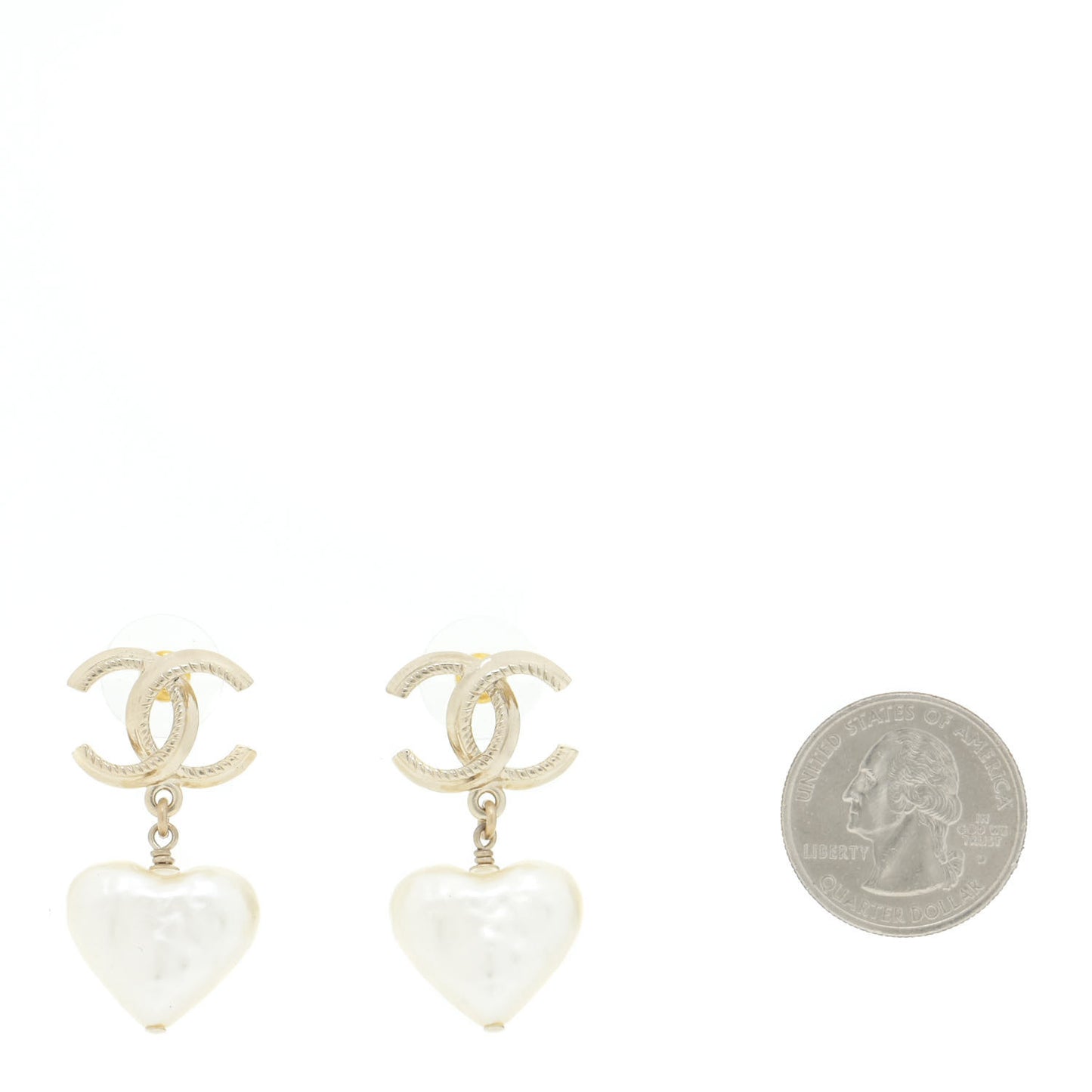 Pearl CC Heart Drop Earrings Gold