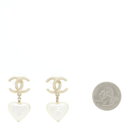 Chanel Pearl CC Heart Drop Earrings Gold 2 of 6