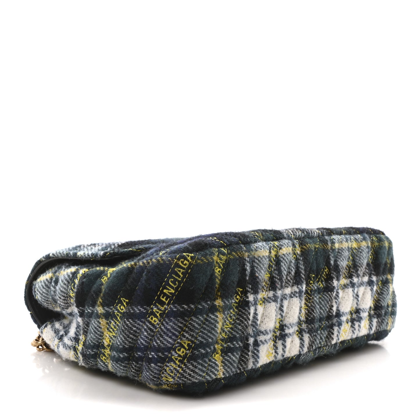 Wool Plaid Diagonal Allover Logo Matelasse M BB Round Shoulder Bag Green Blue Yellow