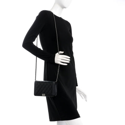 Chanel Caviar Quilted Boy Wallet On Chain WOC Black 2 of 8