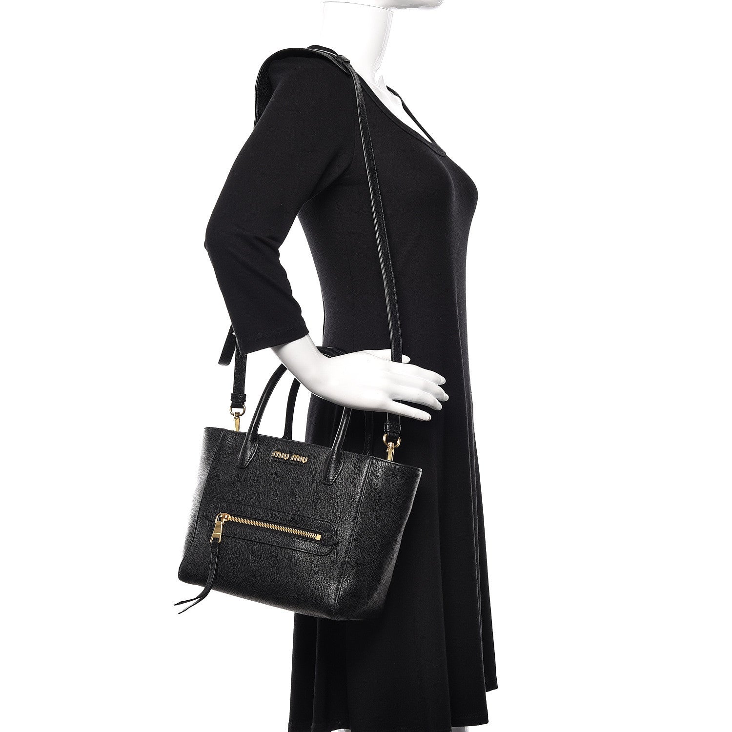 Miu Miu Goatskin Madras Tote Black 2 of 10