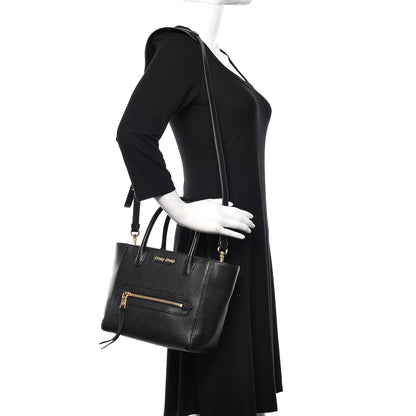 Miu Miu Goatskin Madras Tote Black 2 of 10