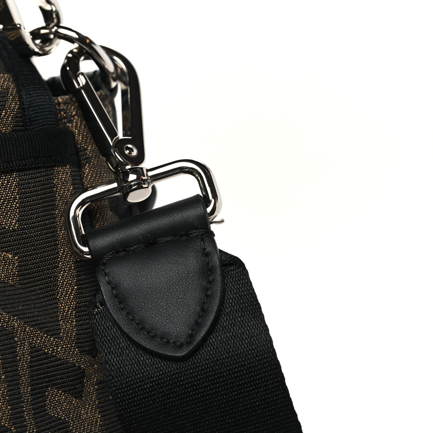 X SARAH COLEMAN Fabric Jacquard Vitello Grace FF Vertigo Woven Lanyard Large Baguette Tobacco Moro Black