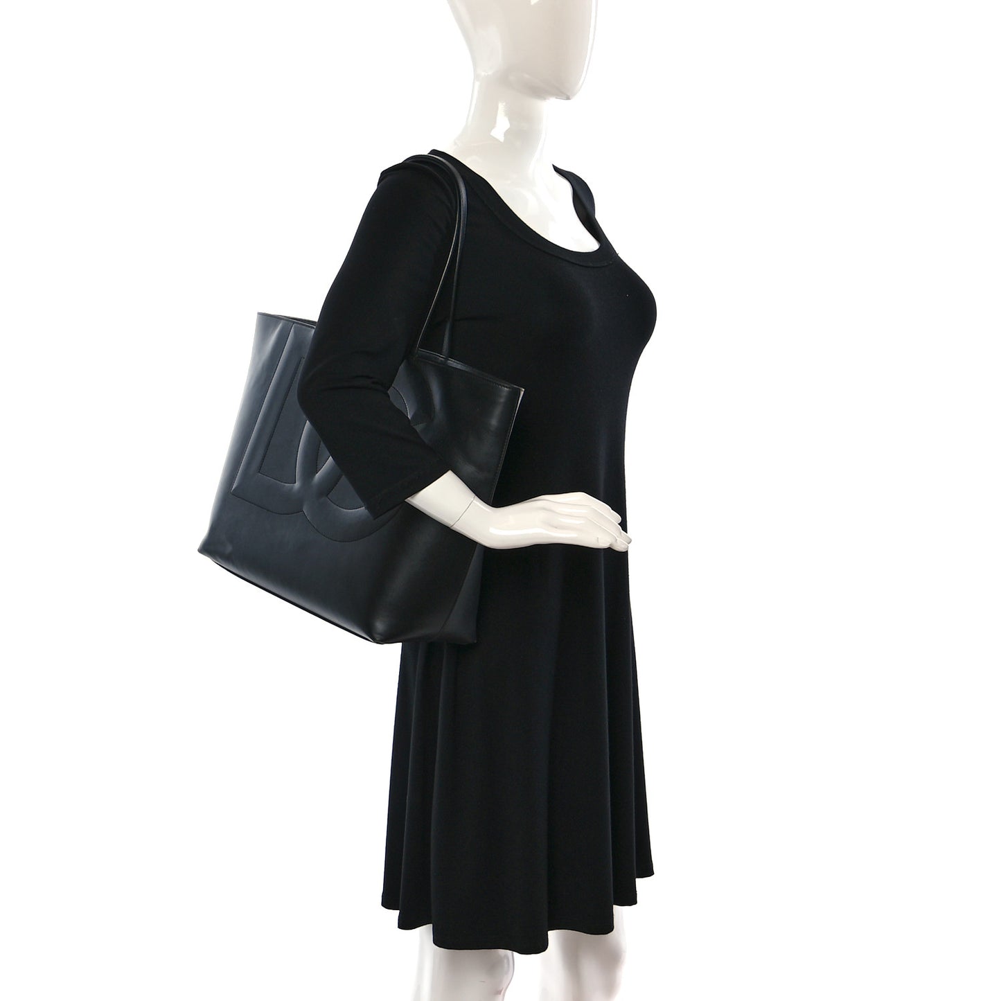 Calfskin DG Logo Shopper Tote Black