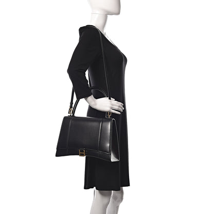 Balenciaga Shiny Box Calfskin Medium Hourglass Top Handle Bag Black 2 of 10