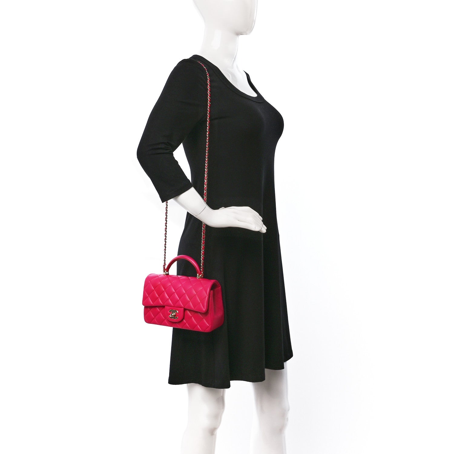 Chanel Lambskin Quilted Mini Top Handle Rectangular Flap Dark Pink 2 of 9