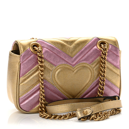 Gucci Metallic Calfskin Matelasse Mini GG Marmont Shoulder Bag Gold Pink 3 of 12
