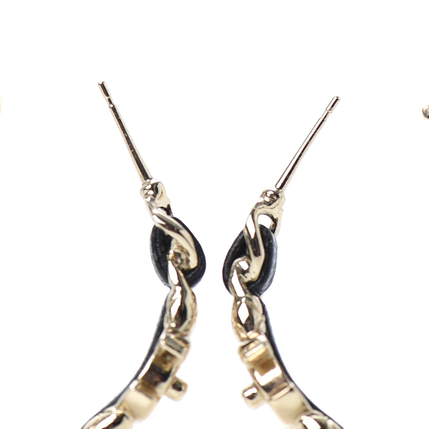 Lambskin CC Turnlock Chain Hoop Earrings Gold Black