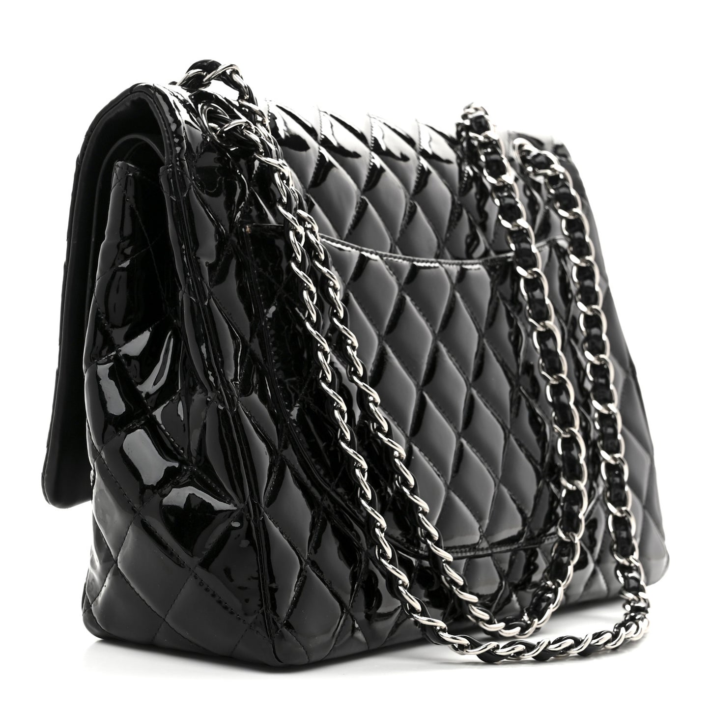 Patent Quilted Maxi Double Flap Black