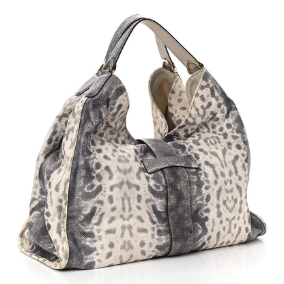 Gucci Calfskin Animalier Karung Printed Large Soft Stirrup Shoulder Bag Gray 3 of 10