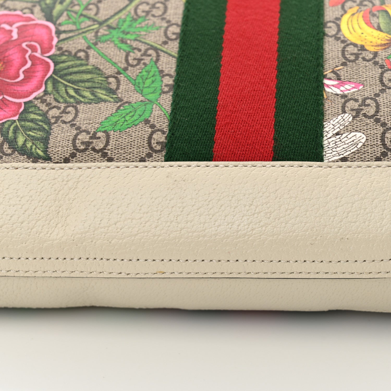 Gucci GG Supreme Monogram Flora Web Ophidia Vertical Shopping Tote White 12 of 13