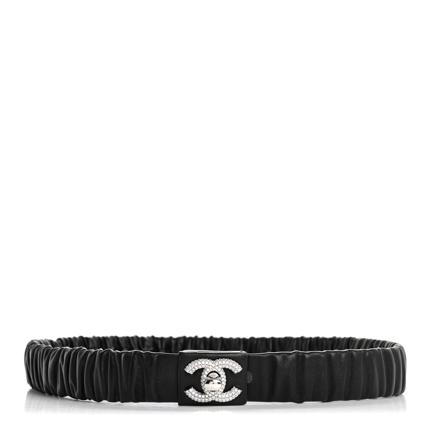 Chanel Ruched Calfskin Crystal CC Turnlock Belt  80 32 Black 1 of 4