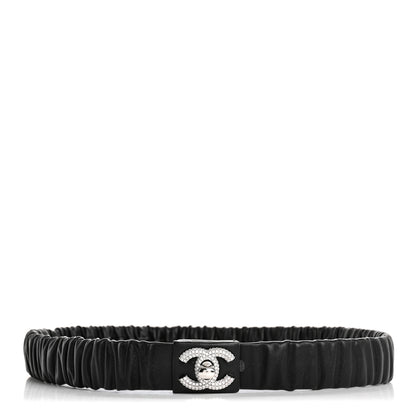 Chanel Ruched Calfskin Crystal CC Turnlock Belt  80 32 Black 1 of 4