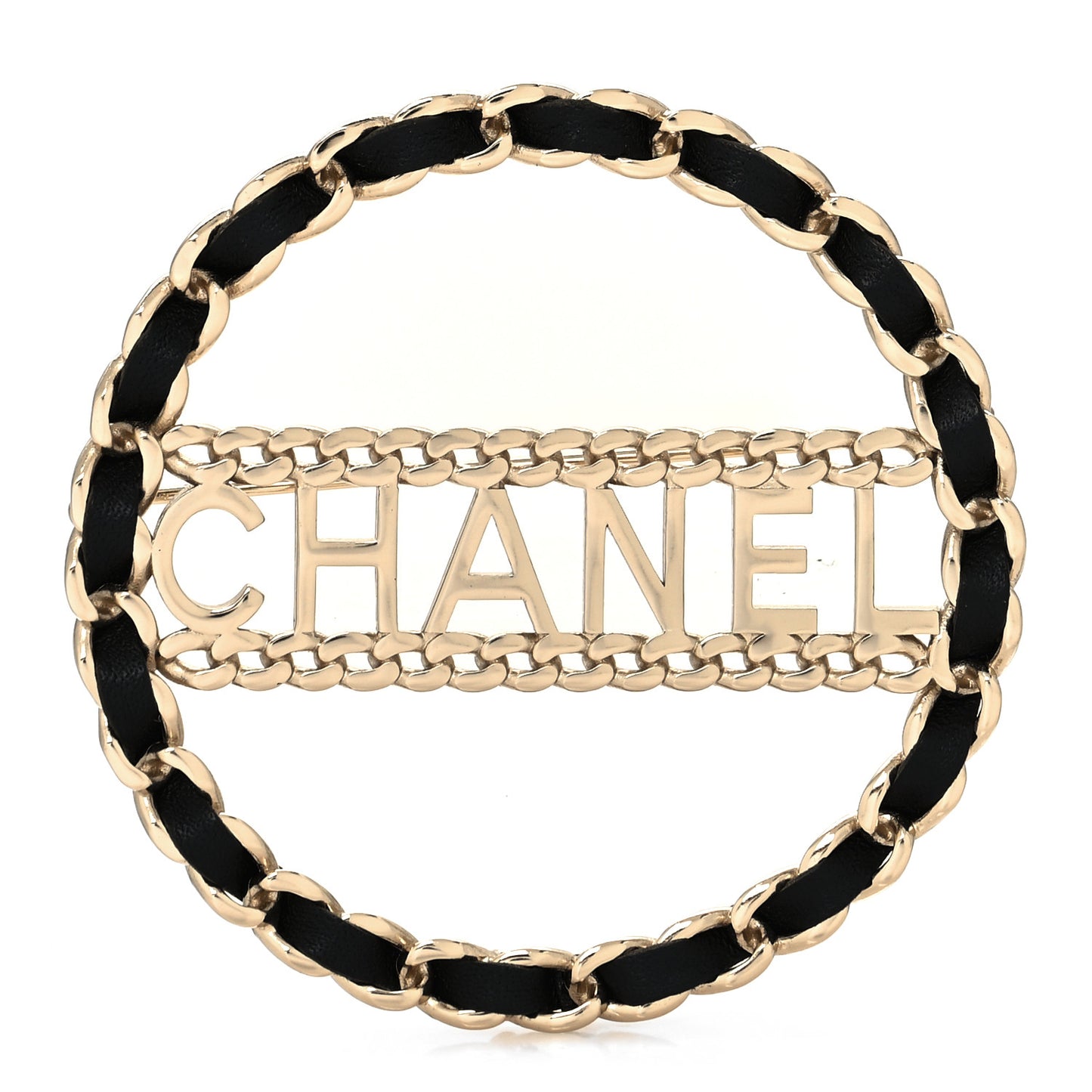 Lambskin Chain Logo Brooch Black Gold