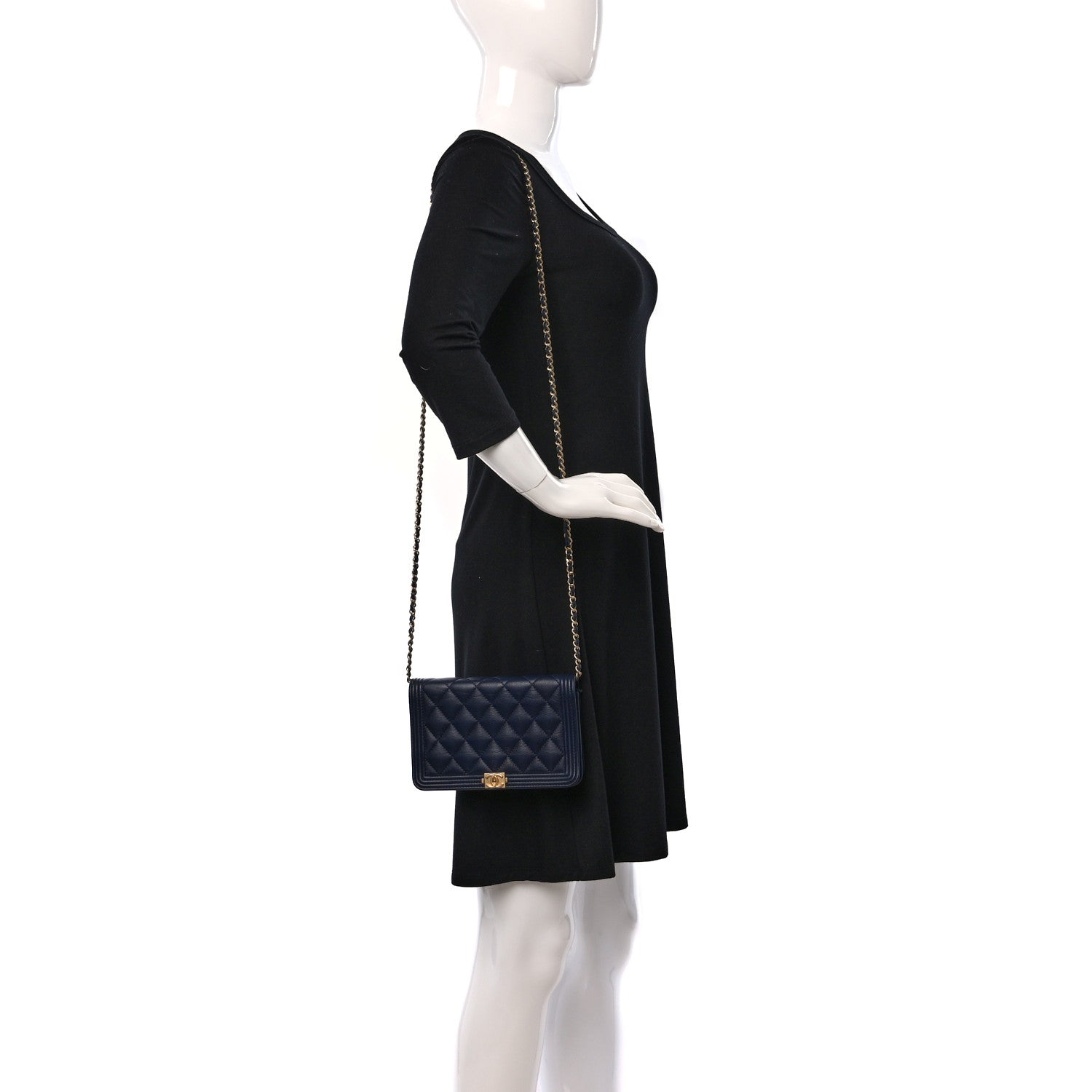 Chanel Caviar Quilted Boy Wallet On Chain WOC Navy 2 of 12