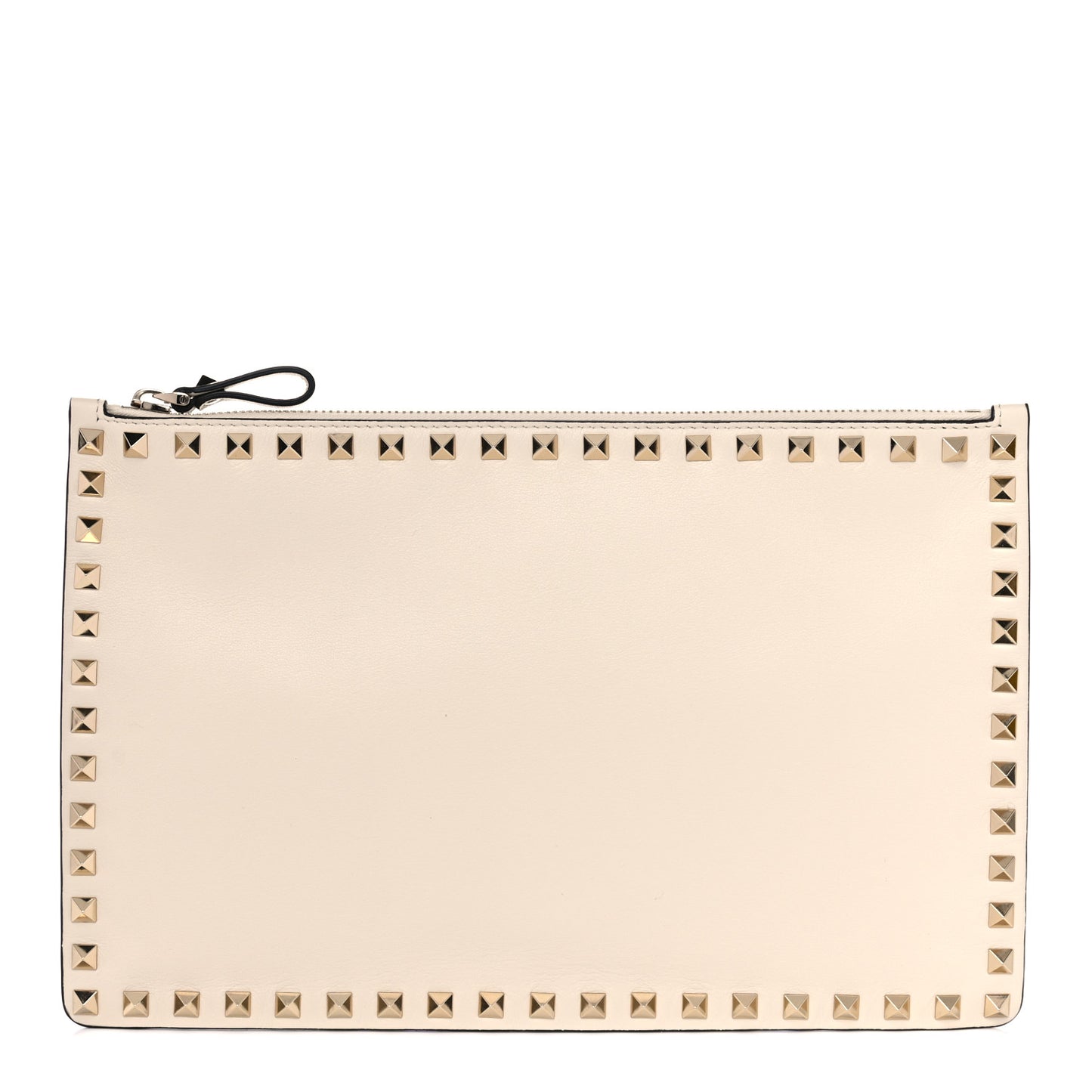 Vitello Large Rockstud Zip Pouch Light Ivory