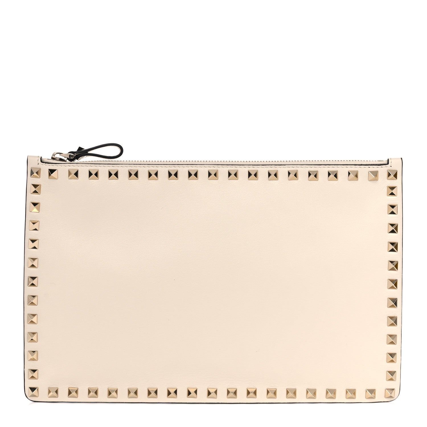 Valentino Garavani Vitello Large Rockstud Zip Pouch Light Ivory 1 of 9