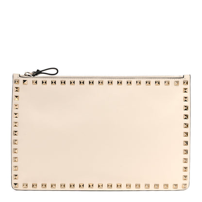 Valentino Garavani Vitello Large Rockstud Zip Pouch Light Ivory 1 of 9