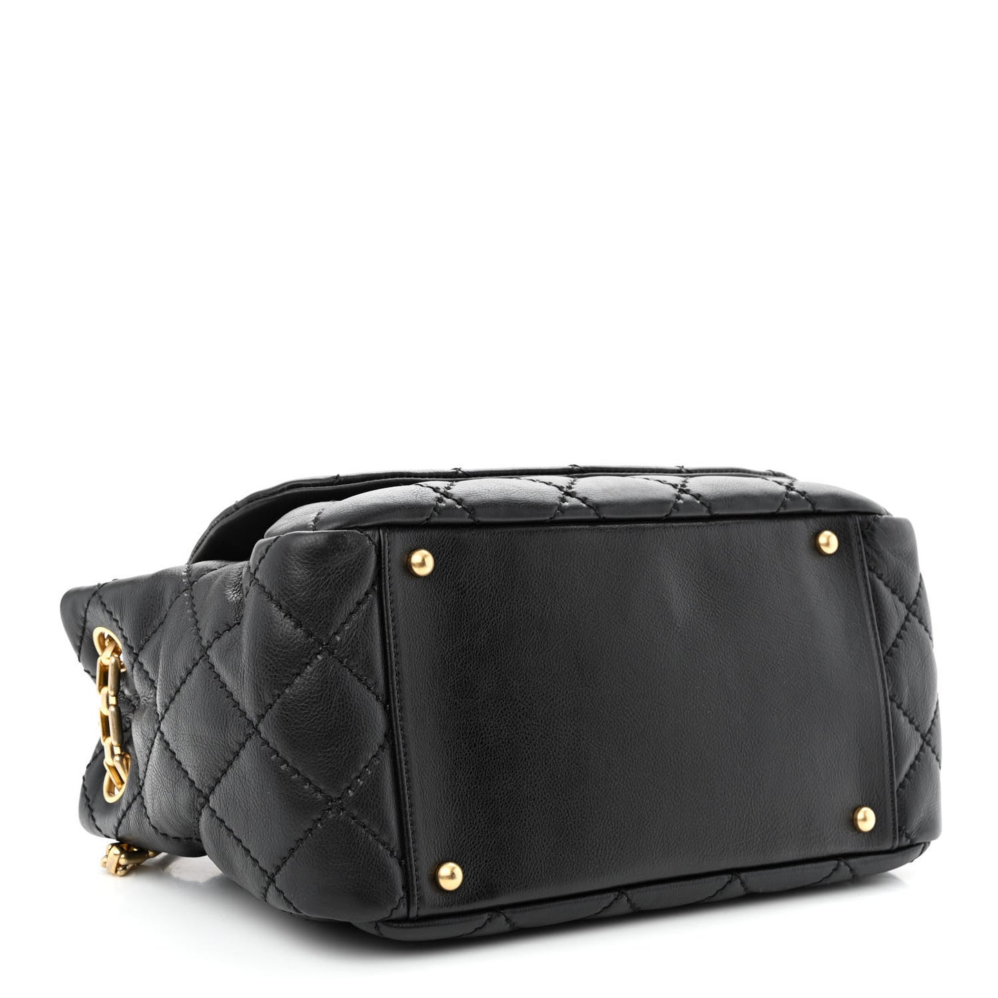 Calfskin Quilted Retro Chain Flap Black