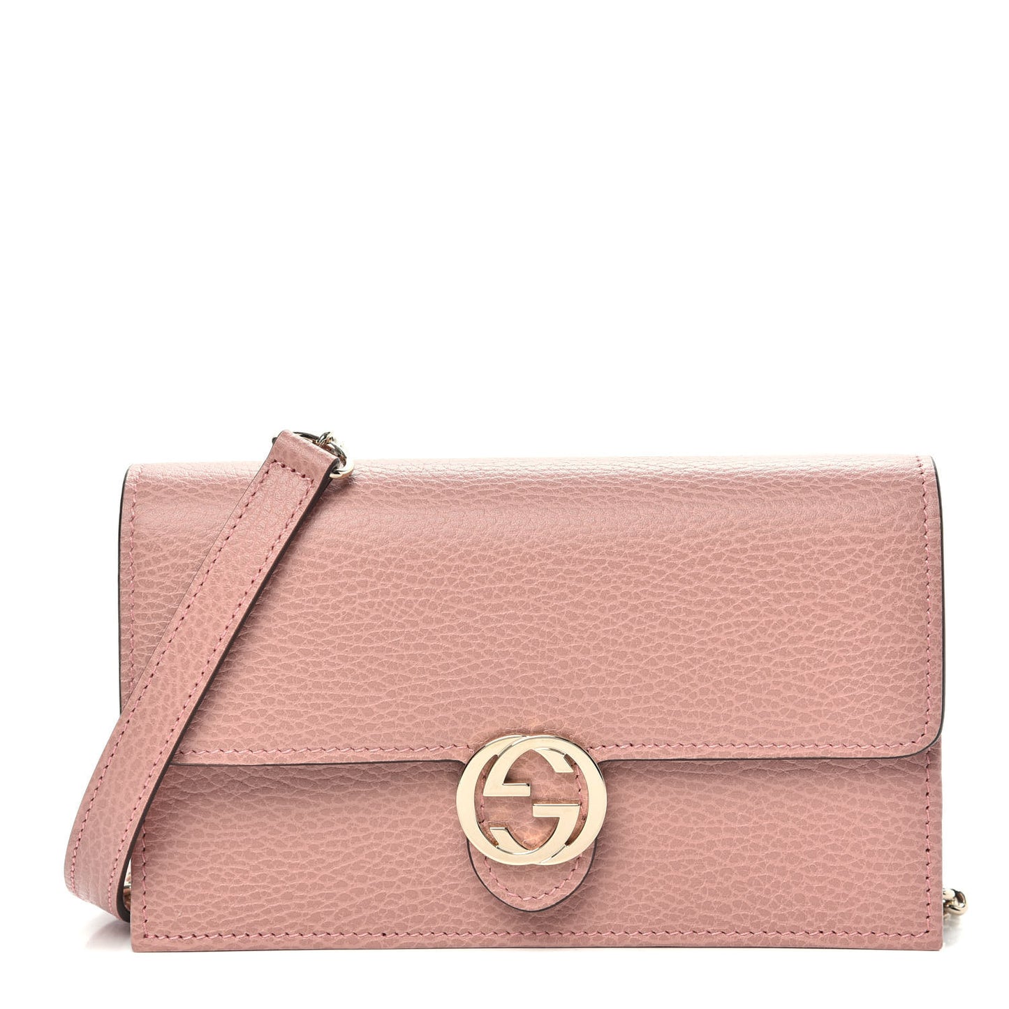 Dollar Calfskin Interlocking G Chain Wallet Soft Pink