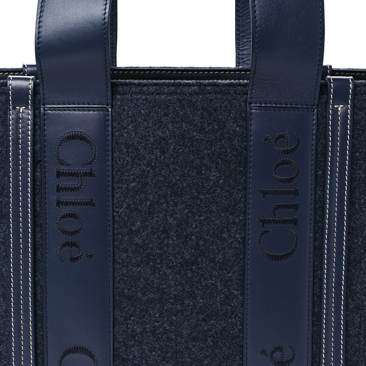 Felt Shiny Calfskin Medium Woody Ribbon Tote Obscure Navy