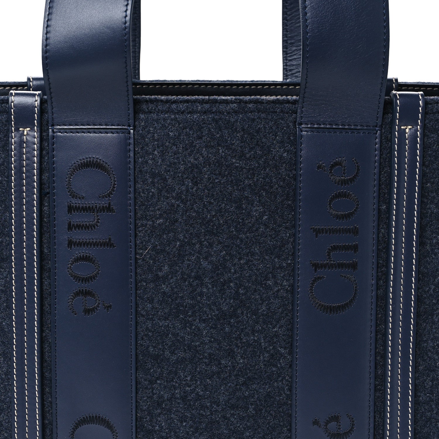 Chloe Felt Shiny Calfskin Medium Woody Ribbon Tote Obscure Navy 8 of 10