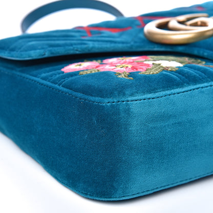 Gucci Velvet Matelasse XXV Embroidered Medium GG Marmont Shoulder Bag Pavone Cyan 9 of 11