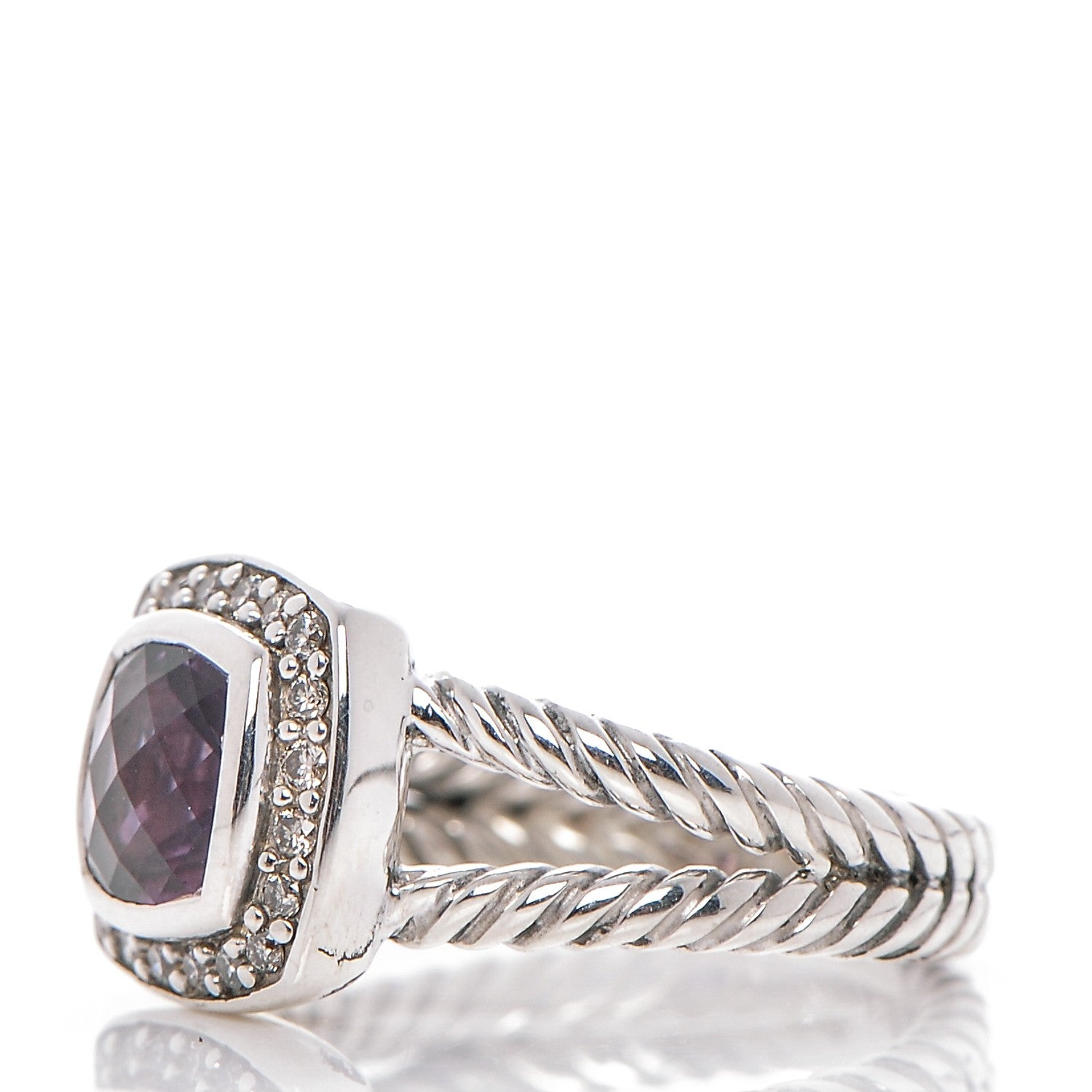 David Yurman Sterling Silver Diamond Amethyst 7mm Petite Albion Ring 52 6 3 of 6