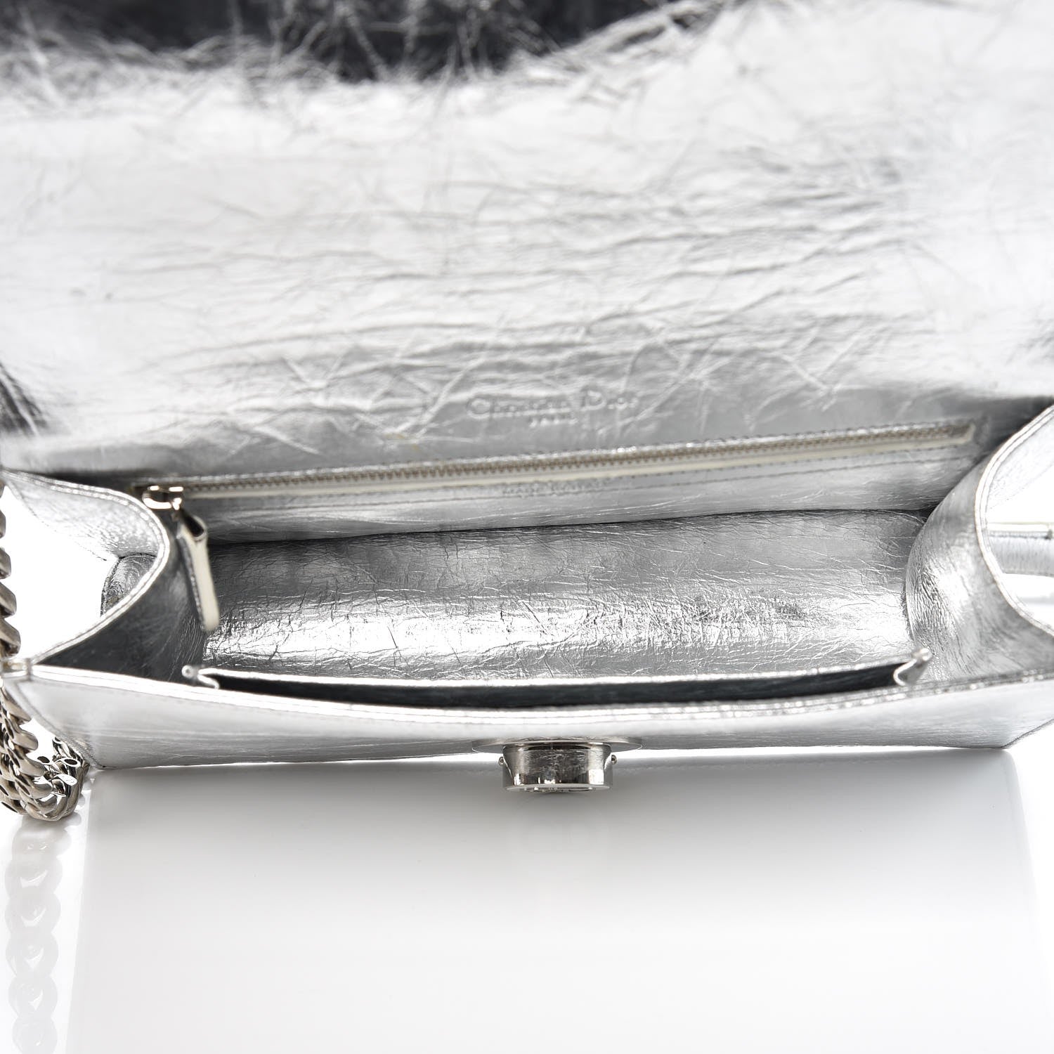 Christian Dior Metallic Crinkled Lambskin Medium Diorama Flap Bag Silver 5 of 13