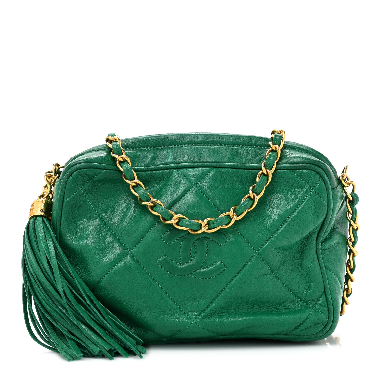 Chanel Lambskin Quilted CC Tassel Camera Case Green 1 of 16