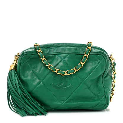 Chanel Lambskin Quilted CC Tassel Camera Case Green 1 of 16